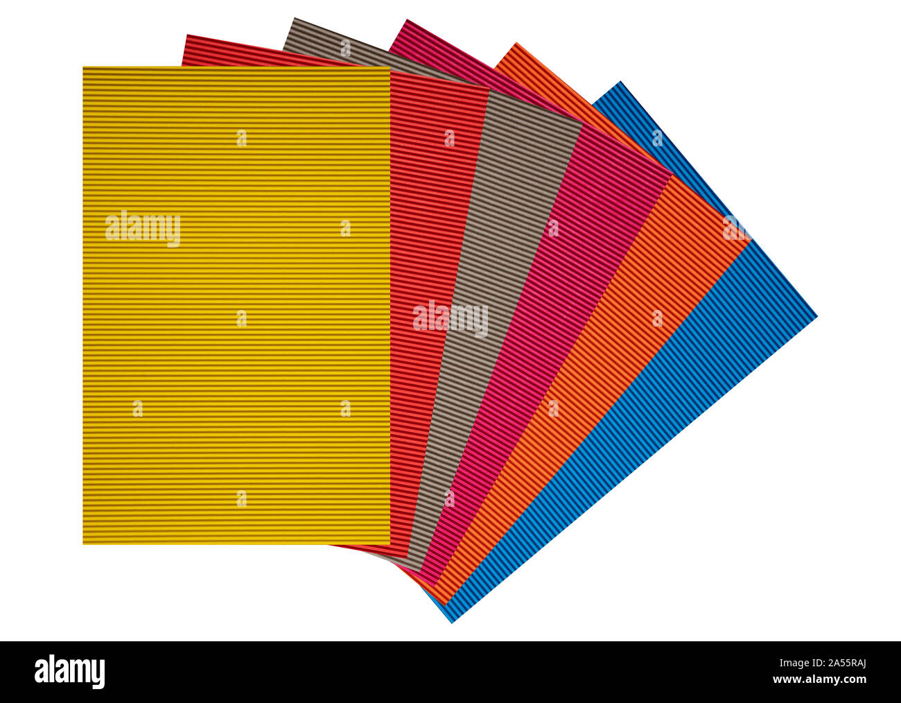 Colorful Corrugated Cardboard Papers Stack Isolated Against White