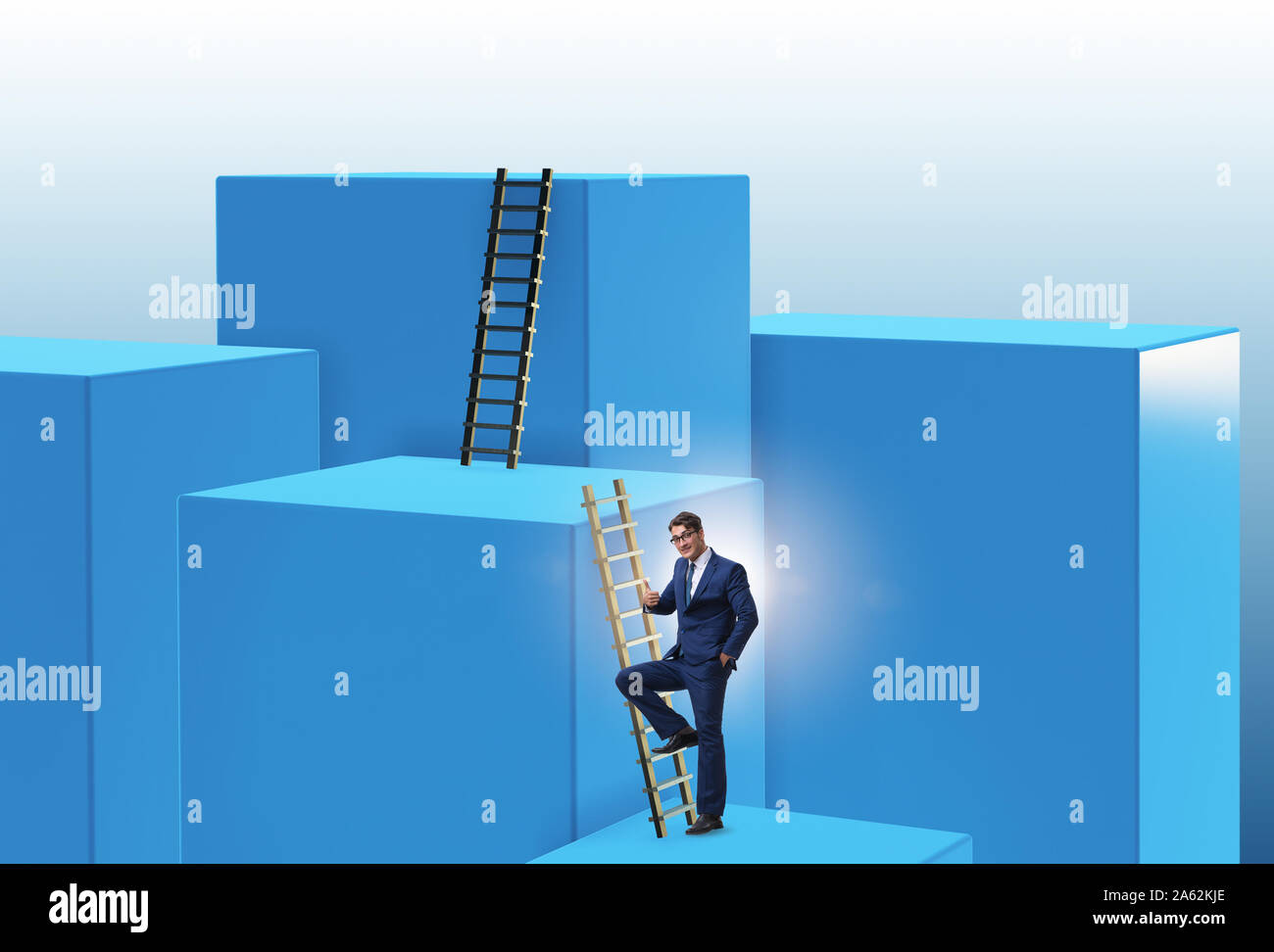 The Businessman Climbing Career Ladder In Business Concept Stock Photo