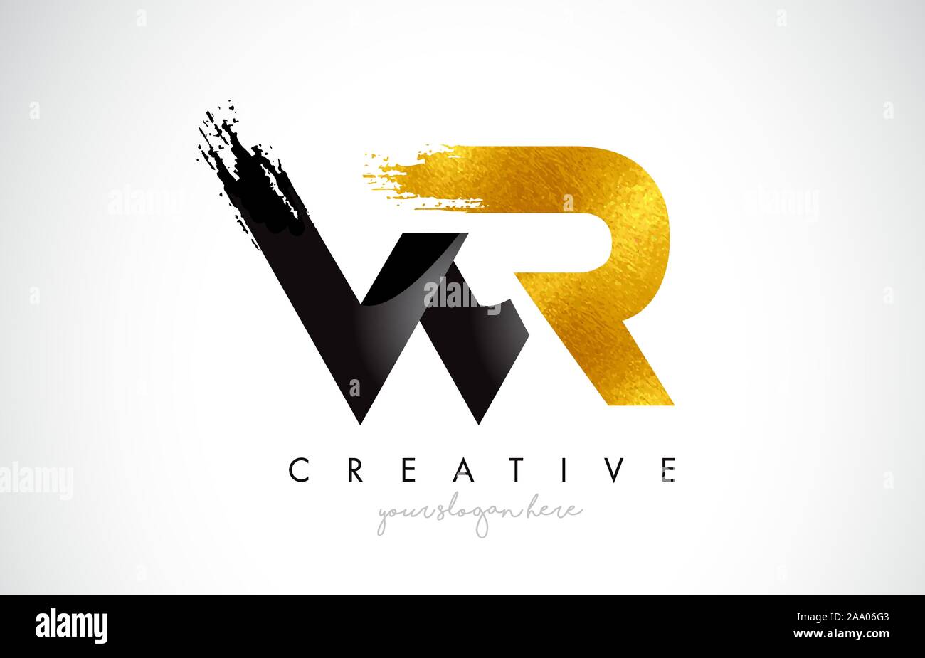 WR Letter Design With Brush Stroke And Modern 3D Look Vector