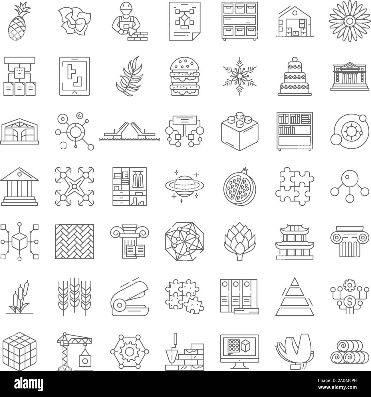 Organizing Linear Icons Signs Symbols Vector Line Illustration Set