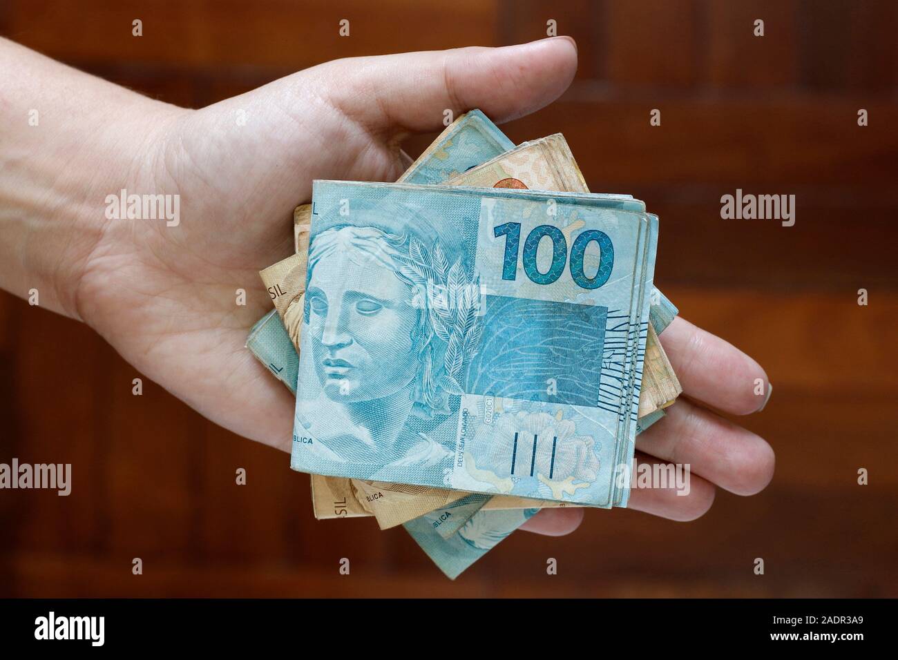 Hands Holding Brazilian Real Notes Money From Brazil Notes Of Real