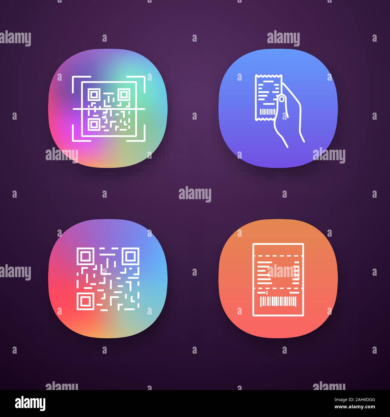 Barcodes App Icons Set UI UX User Interface QR Code Scanning Paper