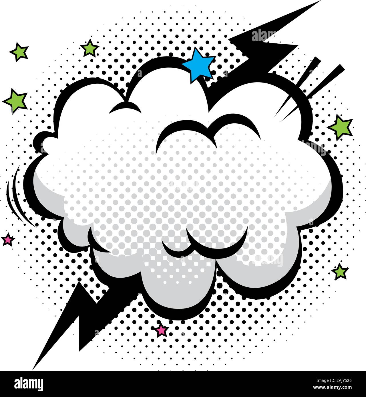 Cloud With Thunderbolt And Stars Pop Art Style Icon Stock Vector Image