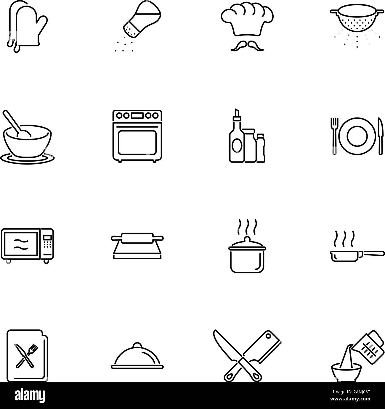 Cooking Cook Food Kitchen Outline Icons Set Black Symbol On White