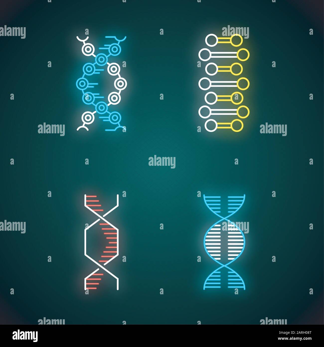 Dna Spiral Chains Neon Light Icons Set Deoxyribonucleic Nucleic Acid