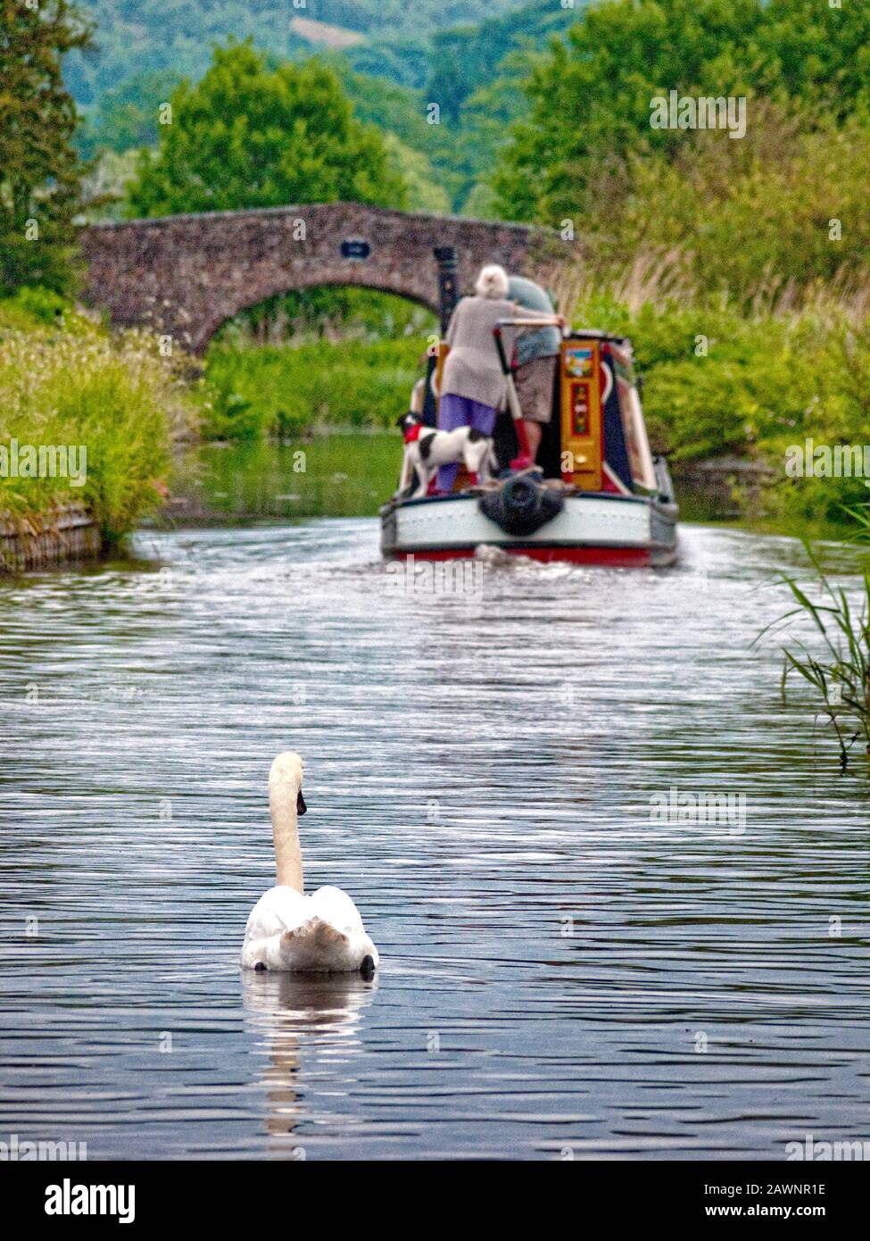 Narrowboat Travelling On The Staffordshire And Worcester Canal Stock