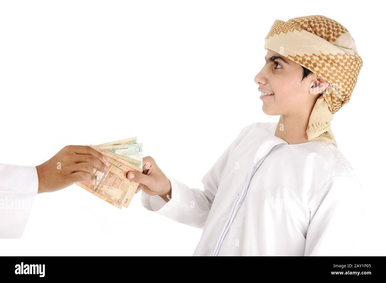 Nervous arabian maid given money