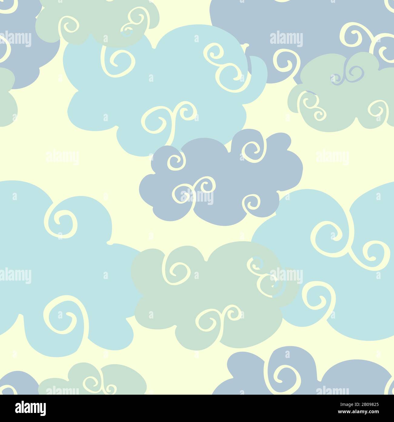 Pastel Colored Vector Hand Drawn Clouds Seamless Pattern Cumulus