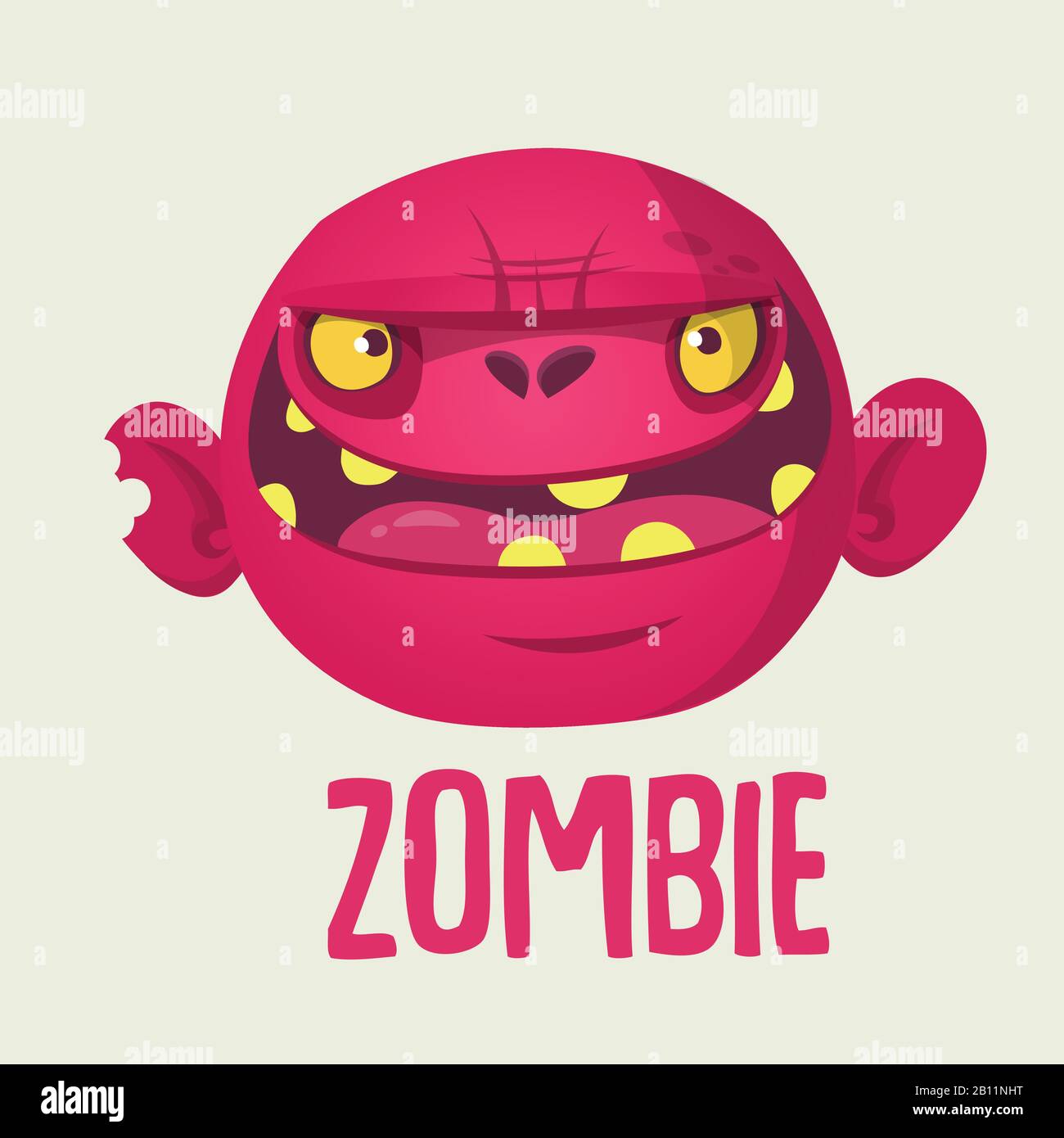 Cute Cartoon Zombie Head Halloween Vector Illustration Isolated Stock