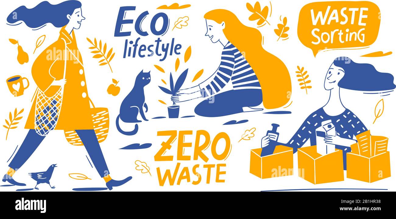 Eco Lifestyle Motivational Vector Design With Zero Waste Doodle