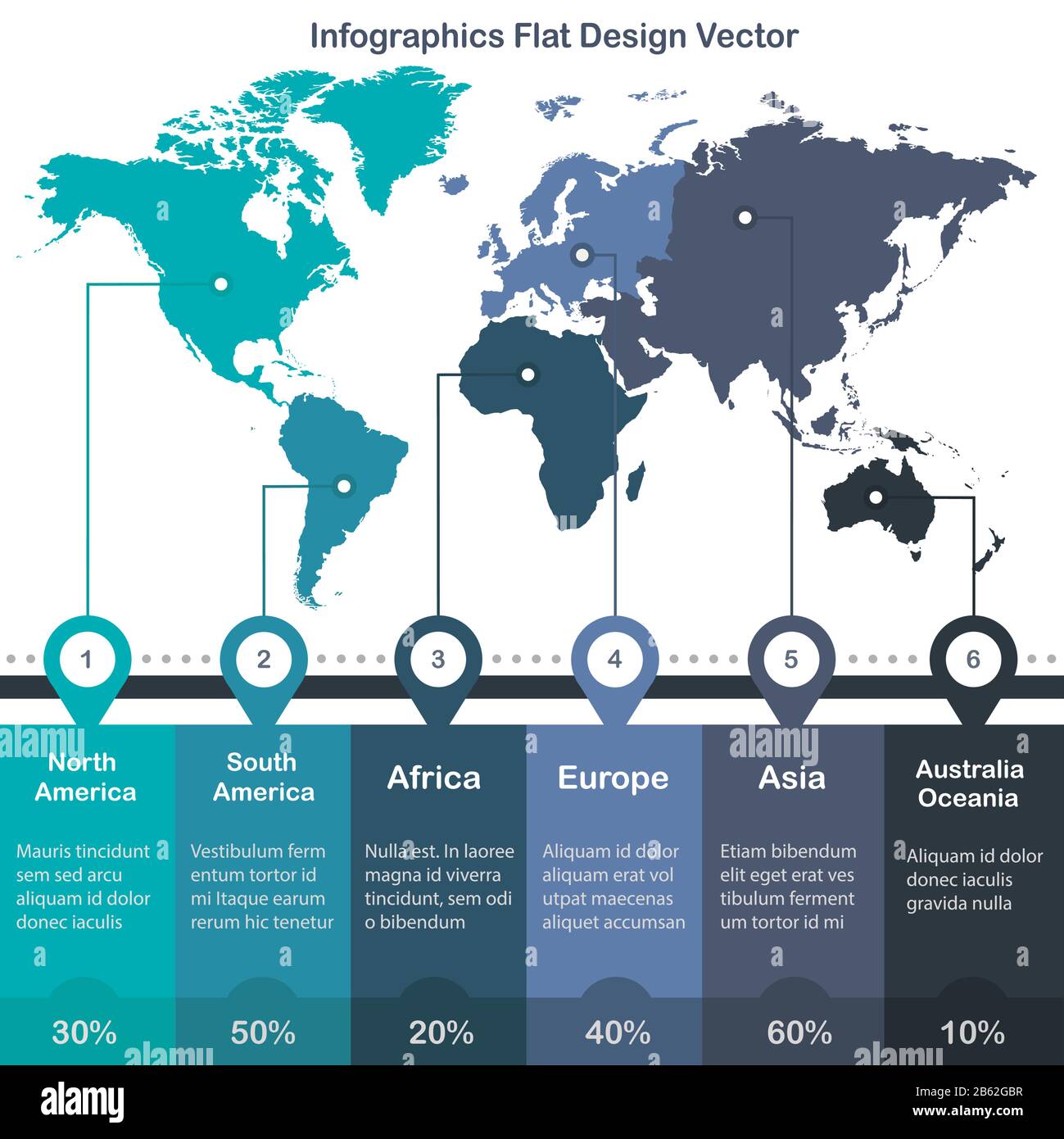 Infographics World Maps Of Continents Blue Green Colors On White