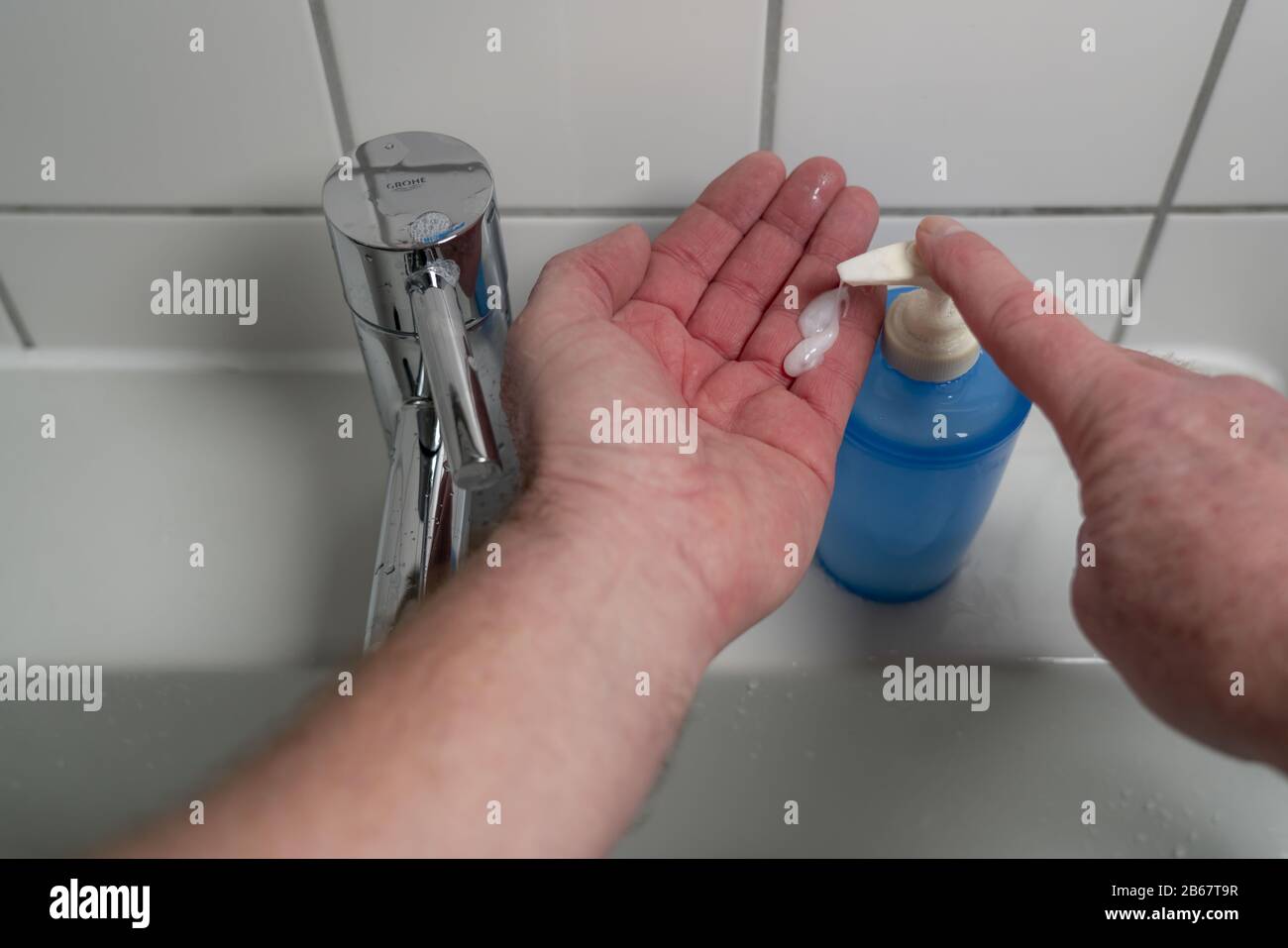 Domestic Hygiene Washing Hands With Soap And Water Stock Photo Alamy