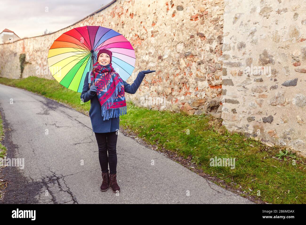 Woman With Rainbow Colored Umbrella Hi Res Stock Photography And Images