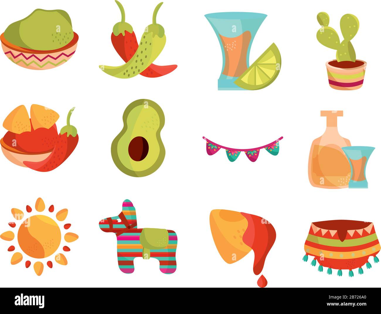 Cinco De Mayo Decoration Event Mexican Icons Set Vector Illustration