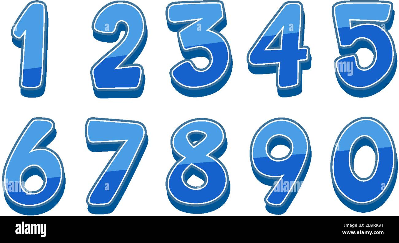 Font Design For Numbers One To Zero On White Background Illustration