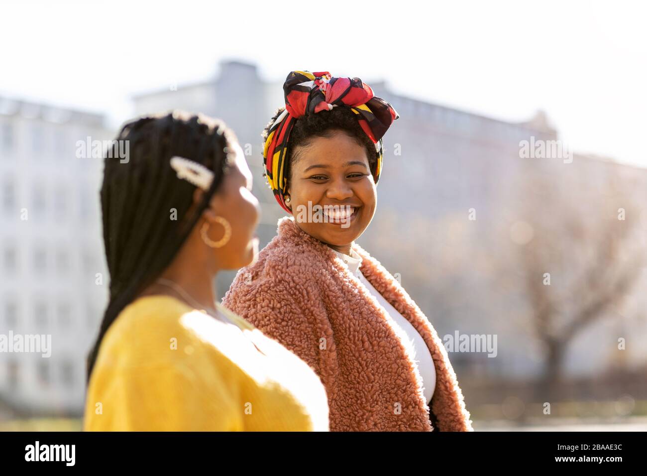 Two Beautiful Afro American Women In An Urban City Area Stock Photo Alamy