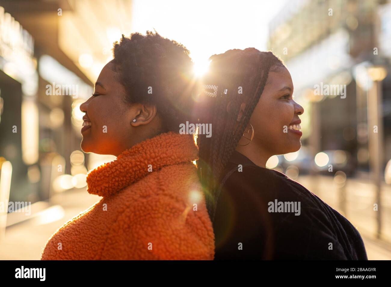 Two Beautiful Afro American Women In An Urban City Area Stock Photo Alamy