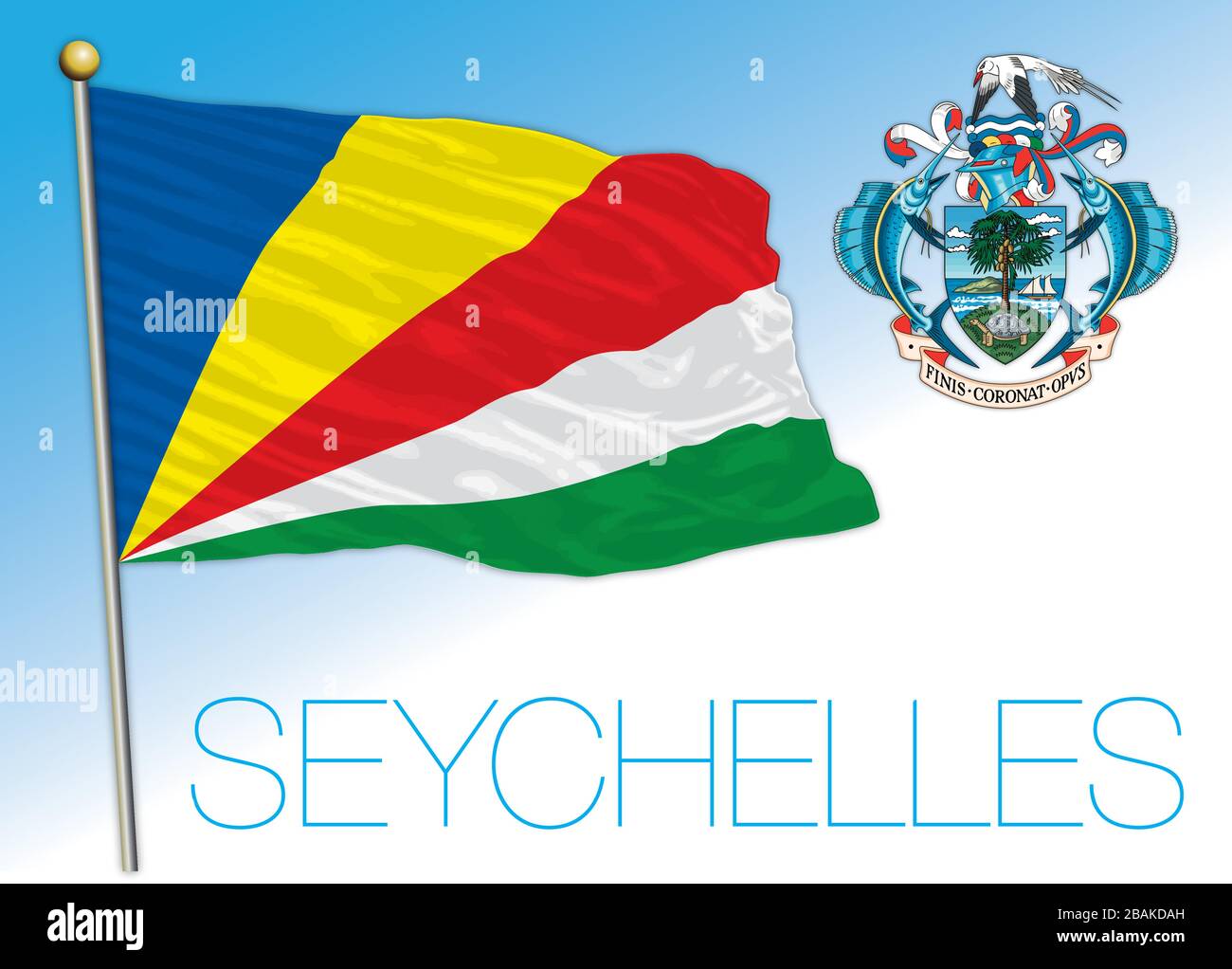 Seychelles Official National Flag And Coat Of Arms Indian Ocean