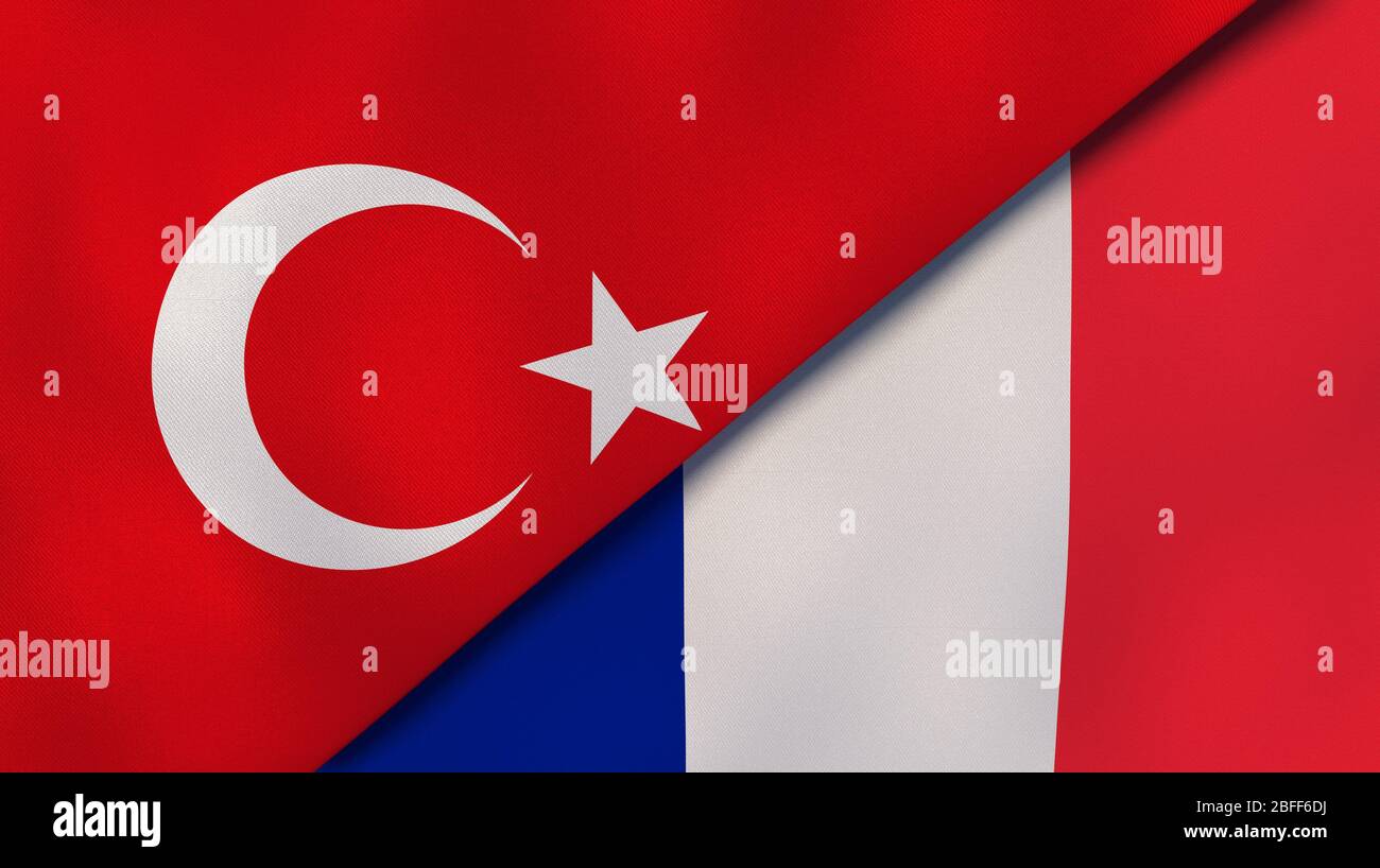 Two States Flags Of Turkey And France High Quality Business Background