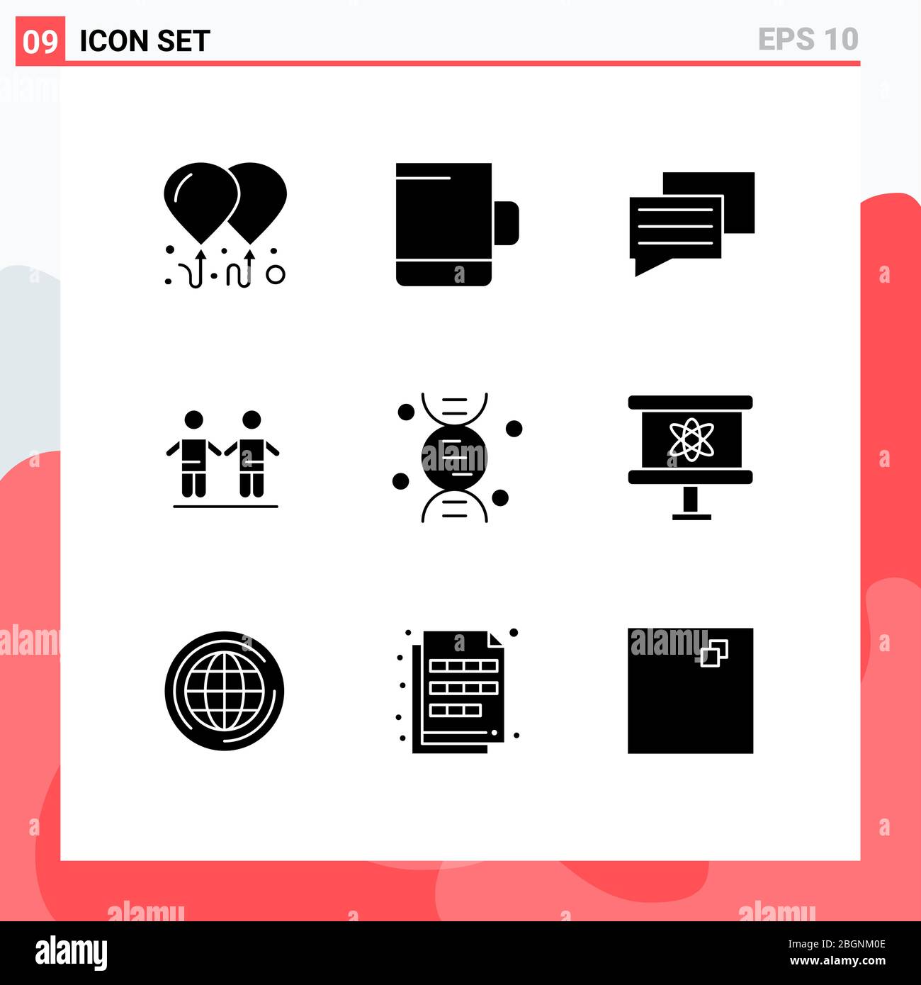 9 Thematic Vector Solid Glyphs And Editable Symbols Of Science Atom