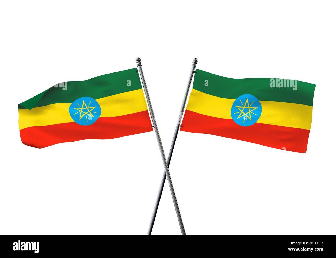 Ethiopia Flags Crossed Isolated On A White Background D Rendering