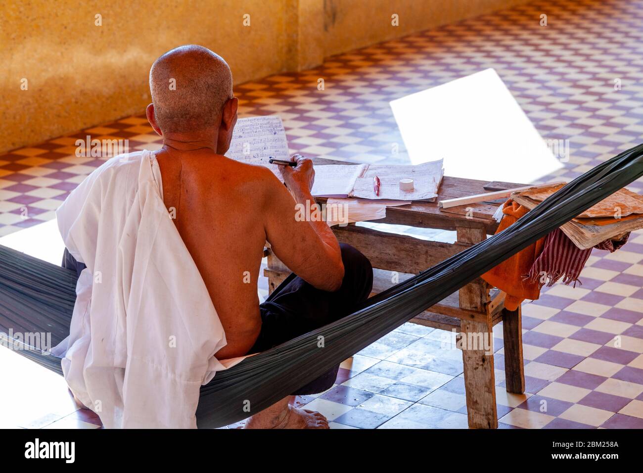 A Buddhist Monk At Preah Promreath Pagoda Siem Reap Cambodia Stock