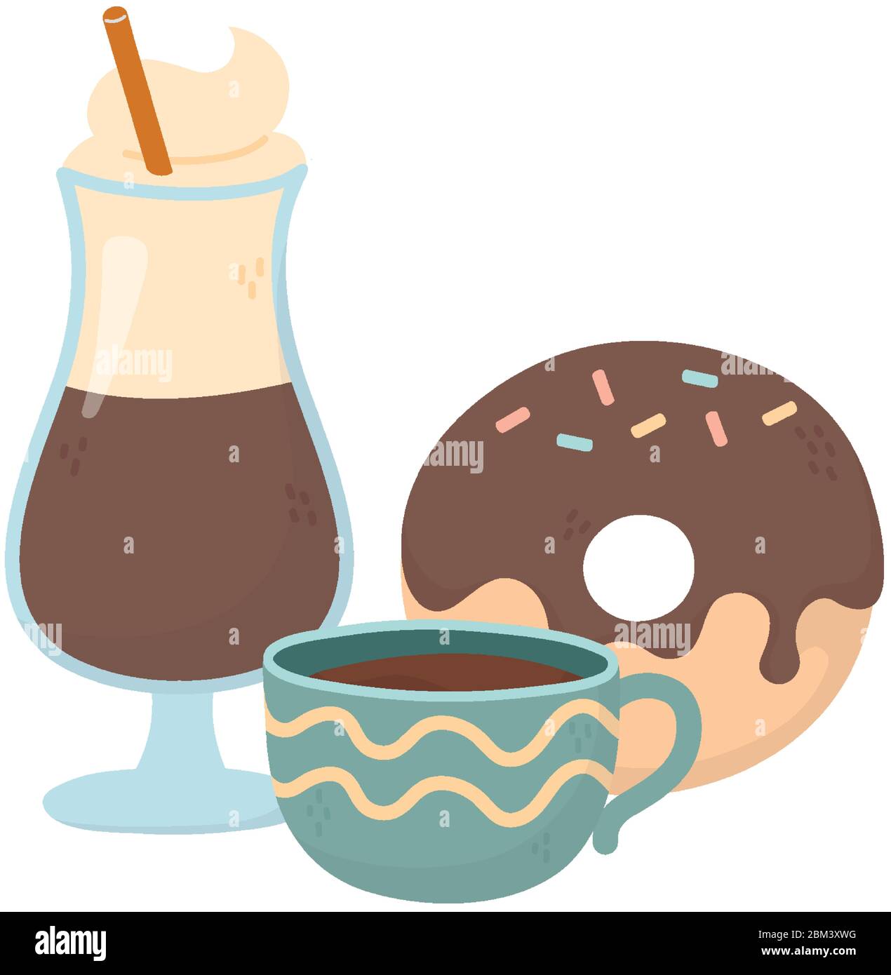 Coffee Time Coffee Cup Latte Donut Fresh Aroma Beverage Vector