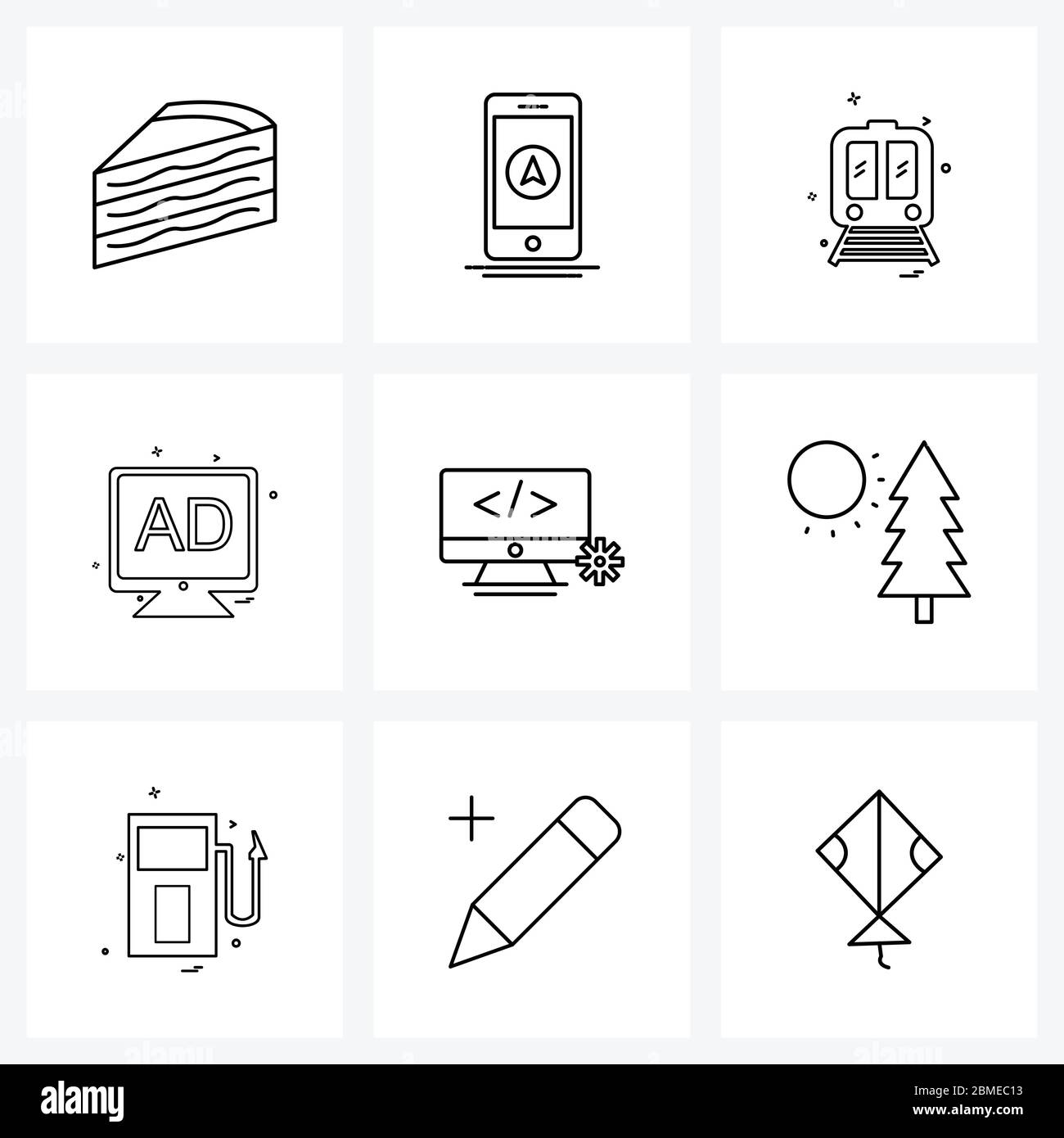 Universal Symbols Of 9 Modern Line Icons Of Monitor Computer