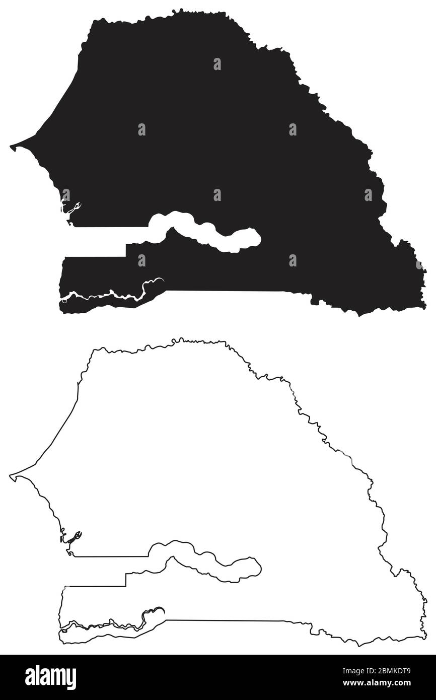 Senegal Country Map Black Silhouette And Outline Isolated On White