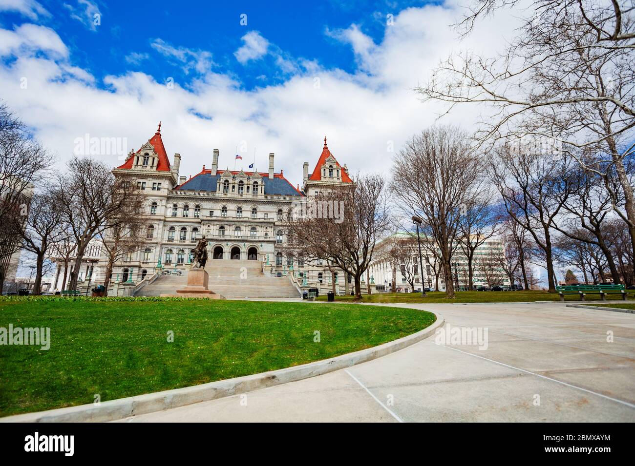 East Park And New York State Capitol Building Panorama With Statue Of