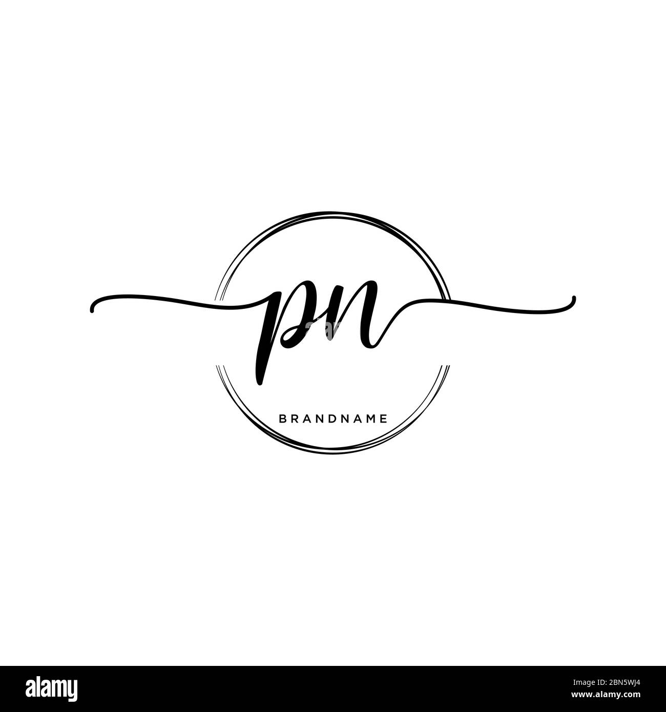 Initial PN Handwriting Logo With Circle Template Vector Stock Vector