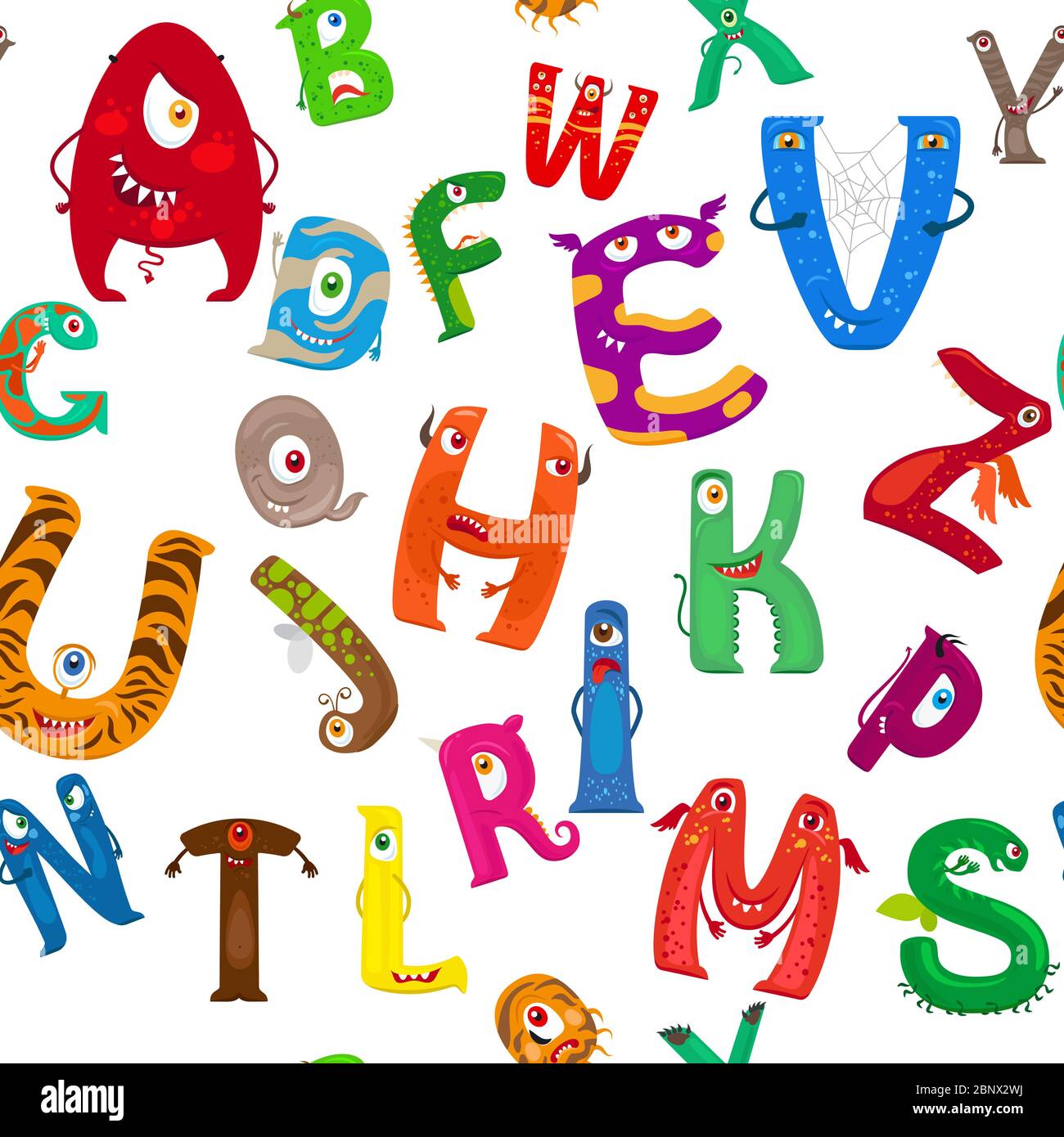 Cartoon Colorful Monsters Alphabet Seamless Pattern Vector