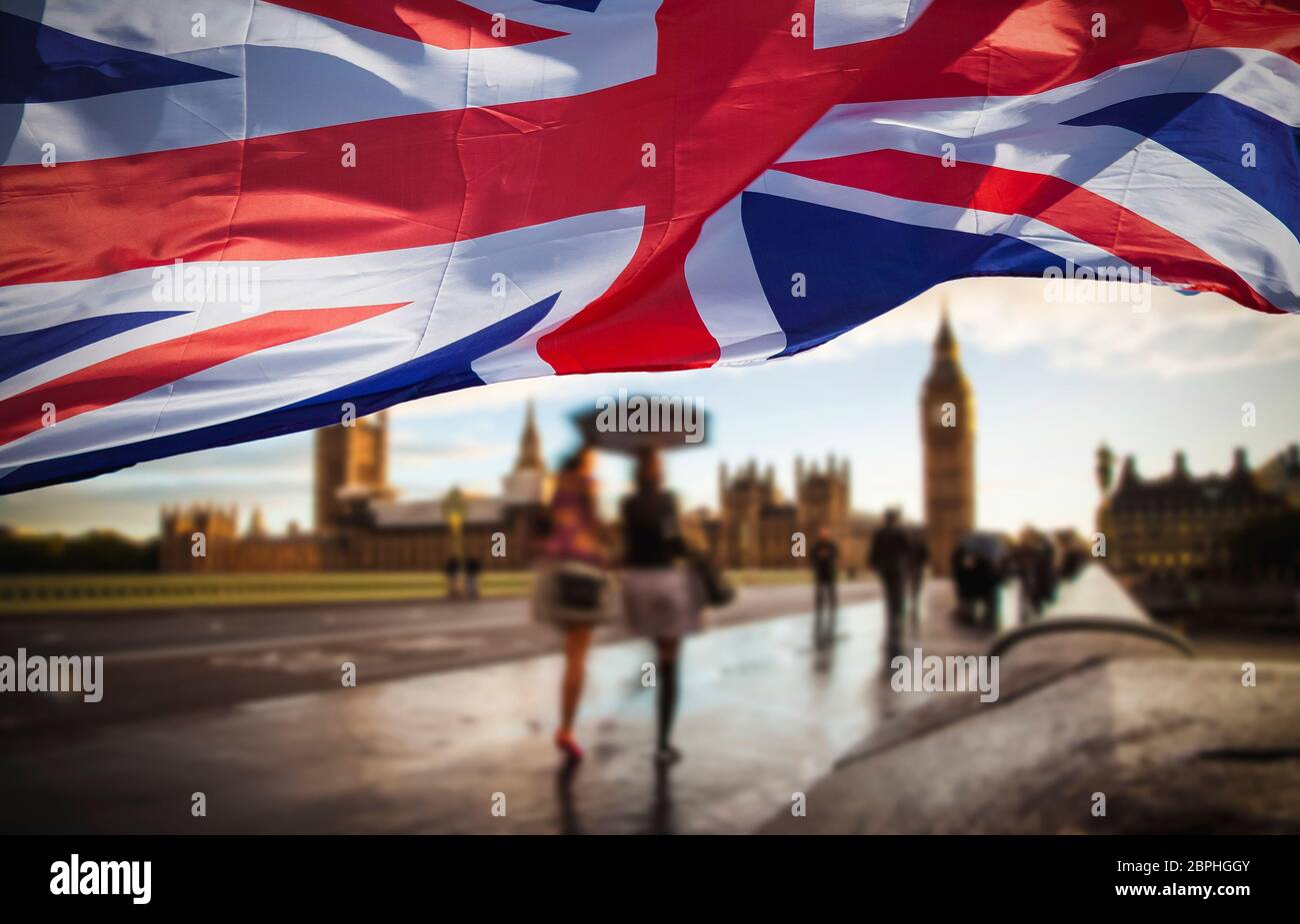 Brexit Concept Double Exposure Of Flag And Westminster Palace With