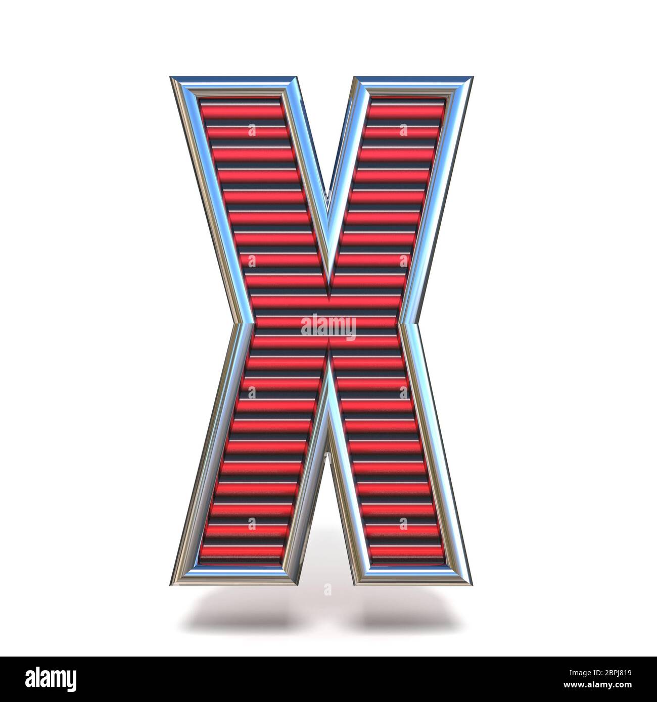 Metal Red Lines Font Letter X 3D Render Illustration Isolated On White