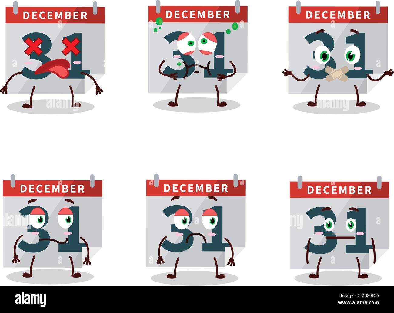 December Th Calendar Cartoon Character With Nope Expression Stock