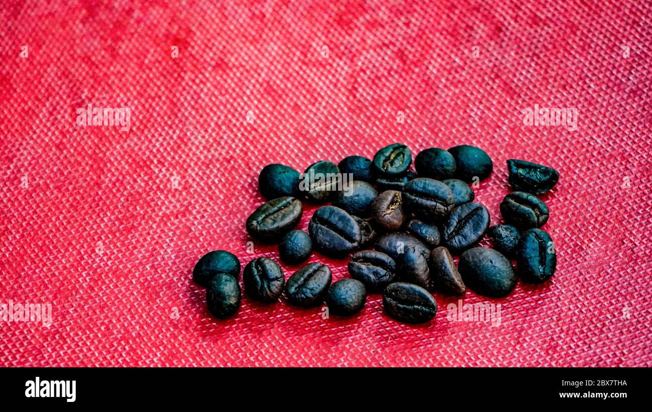 Close Up The Roasted Coffee Beans On The Table Stock Photo Alamy