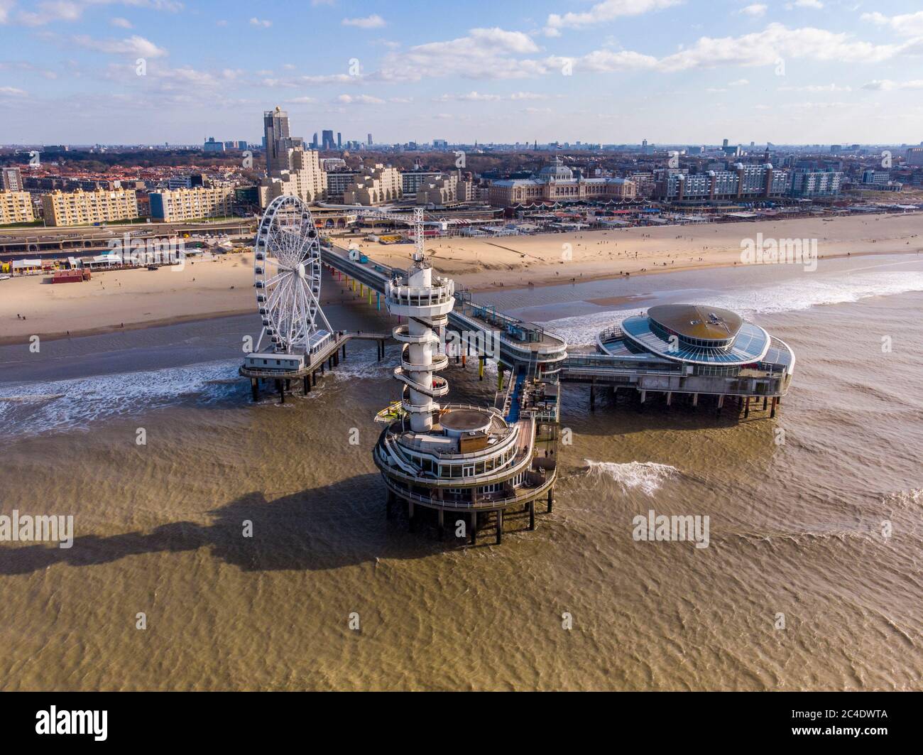 Pier With Ferris Wheel At Northern Sea Scheveningen Beach Located