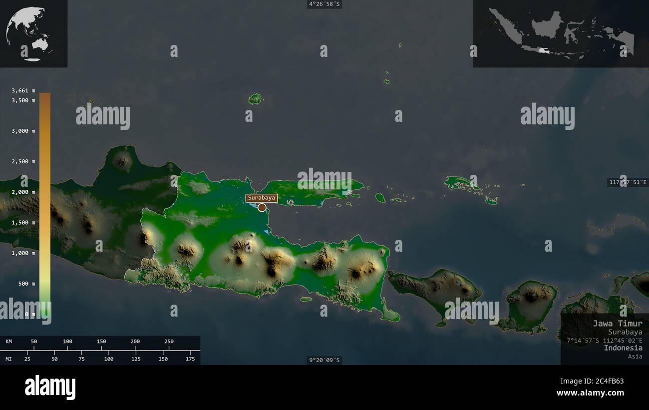 Jawa Timur Province Of Indonesia Colored Shader Data With Lakes And