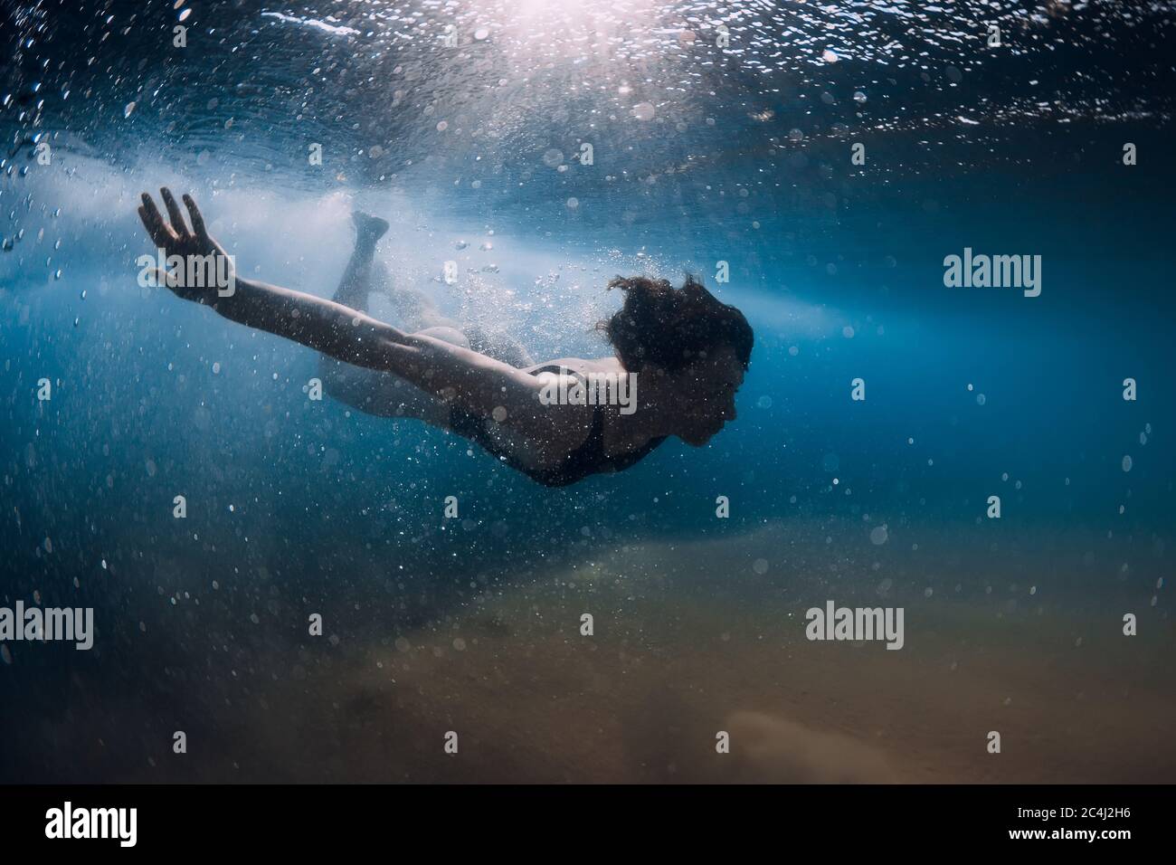 Underwater Bikini Girl Swimmer Diver High Resolution Stock Photography