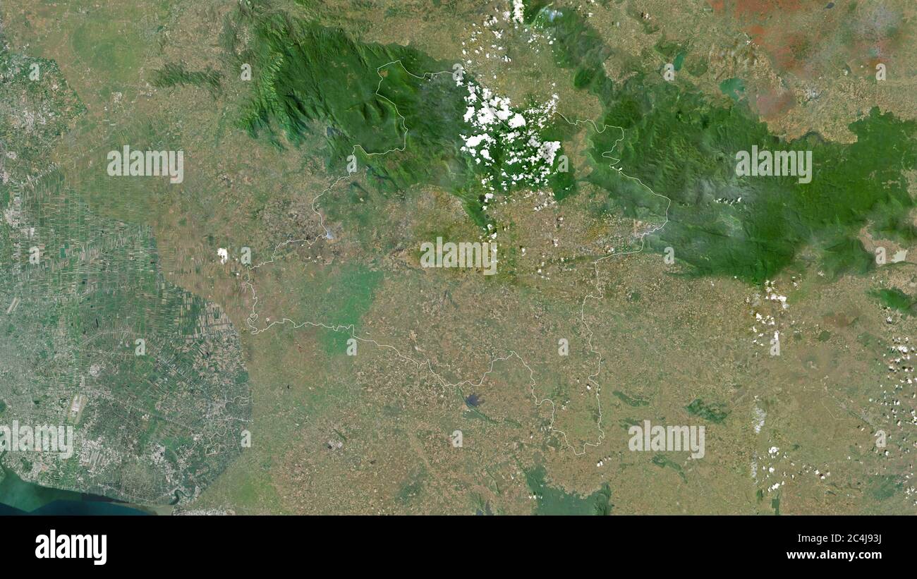 Prachin Buri Province Of Thailand Satellite Imagery Shape Outlined