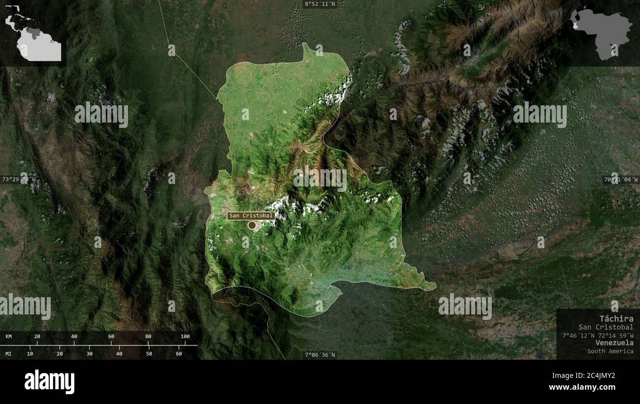 Táchira state of Venezuela Satellite imagery Shape presented against