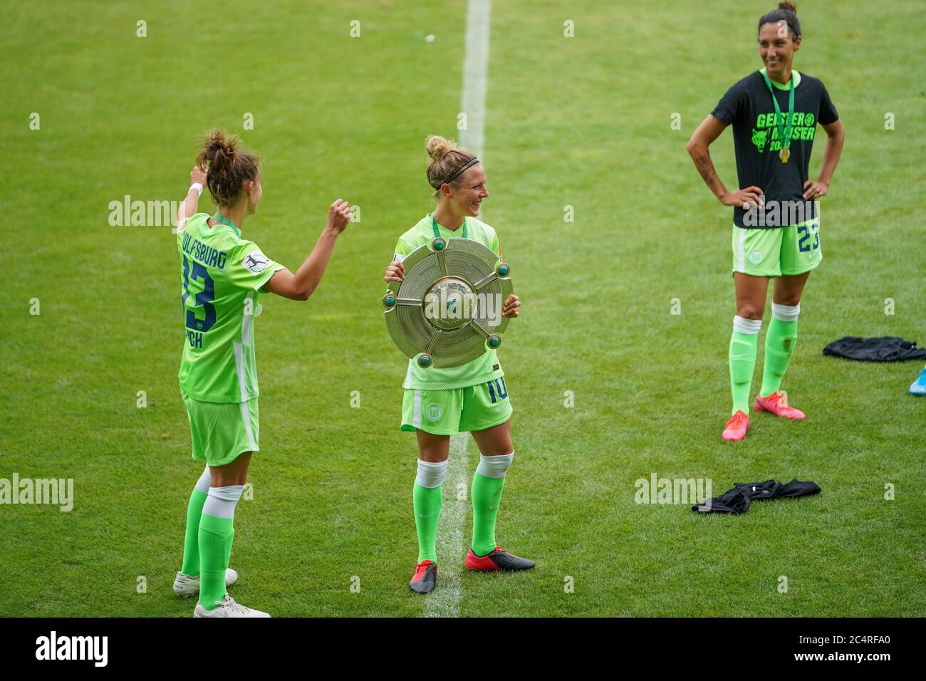 Felicitas Rauch Of Vfl Wolfsburg Left And Svenja Huth Celebrating The