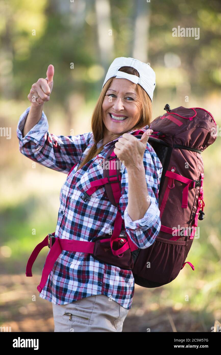 Portrait Active Attractive Mature Woman Hiking Happy And Relaxed With