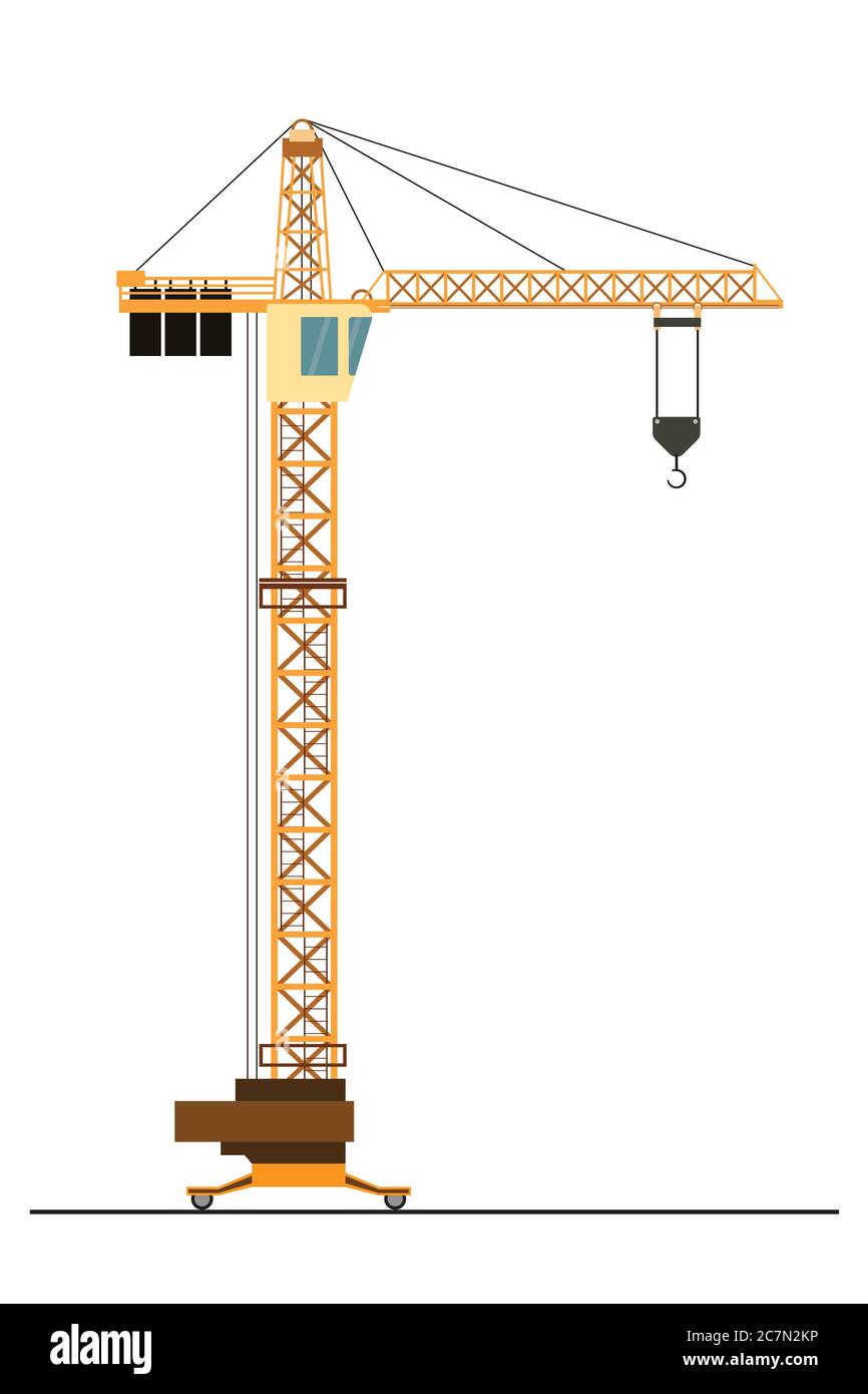 Construction Crane Isolated On White Background Flat Vector