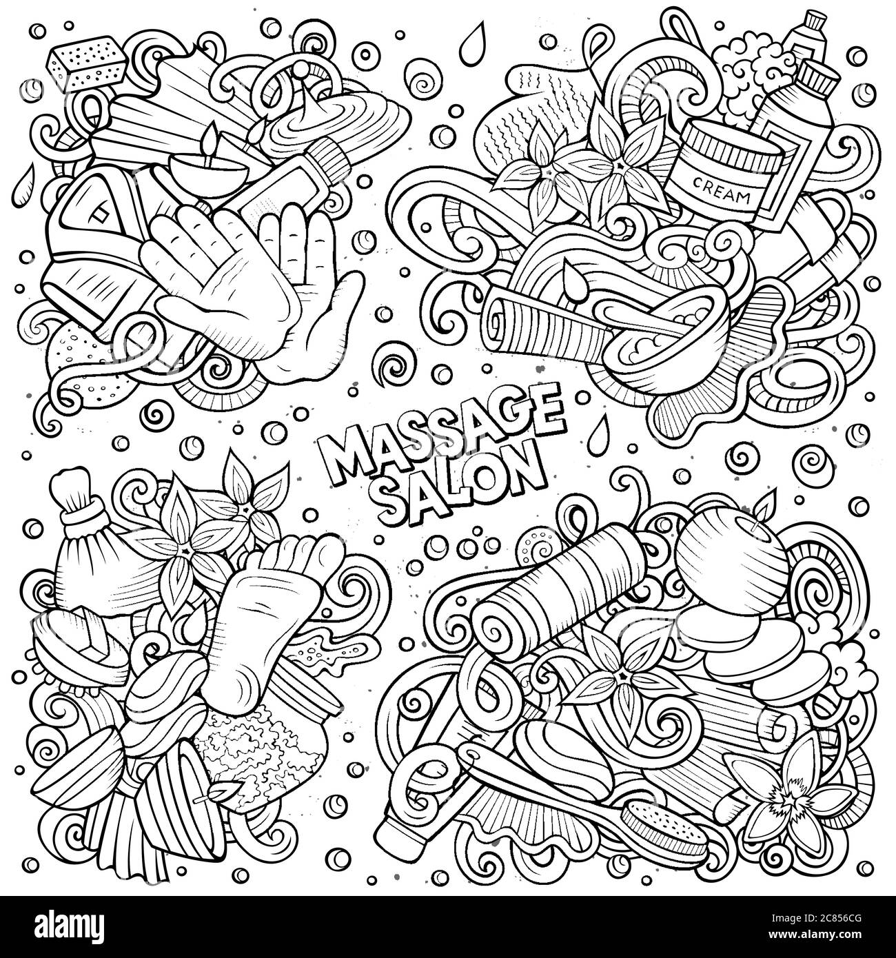 Line Art Vector Hand Drawn Doodles Cartoon Set Of Massage Combinations