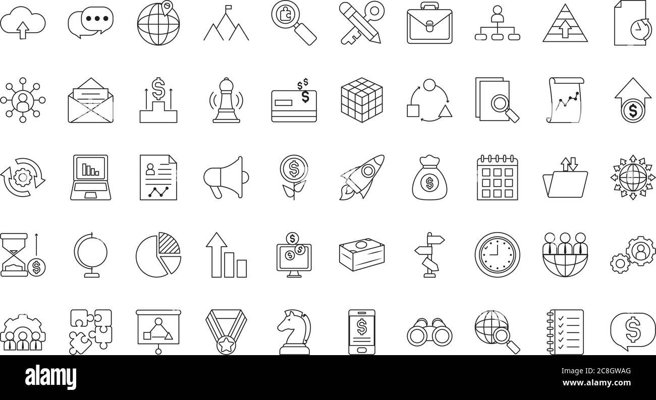 Strategy Icon Set Over White Background Line Style Vector