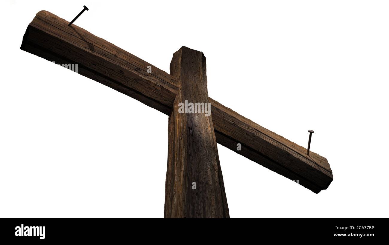 D Rendering Wooden Cross Isolated On White Background Stock Photo