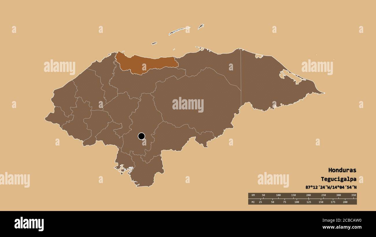 Desaturated Shape Of Honduras With Its Capital Main Regional Division