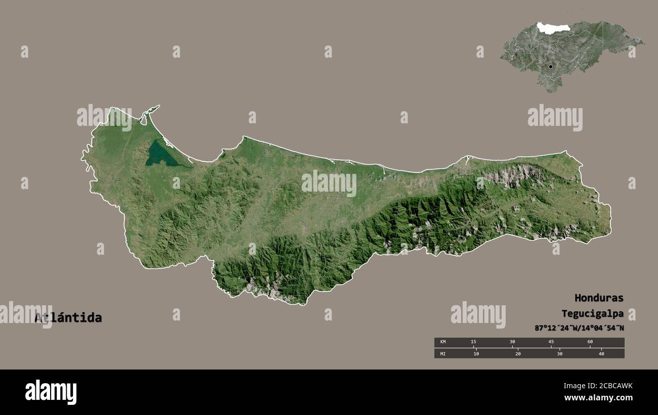 Shape of Atlántida department of Honduras with its capital isolated