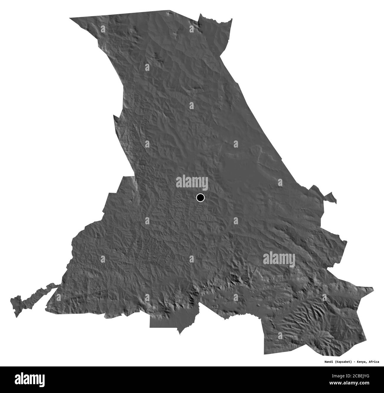 Shape Of Nandi County Of Kenya With Its Capital Isolated On White